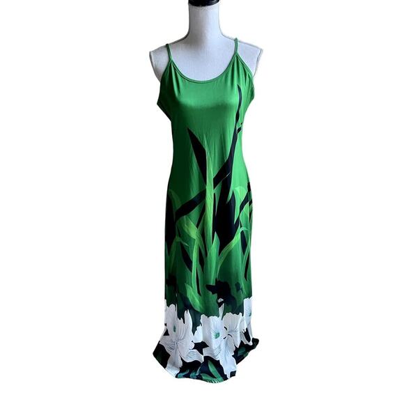 Tropical maxi vacation green a-line dress size large - Picture 1 of 4